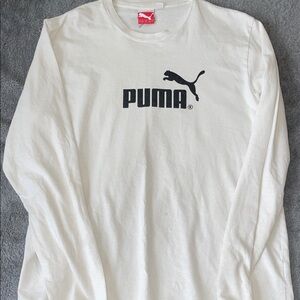 Puma White Long Sleeve Tee with Black Logo